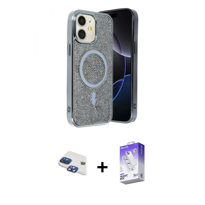 MARSİLYAN™- iPhone 11 Kılıf Eksen Çizgi - Siyah Bilvis 5in1 3D Magic Cam Ekran Koruyucu + Pers Alüminyum Kamera Lens - LT