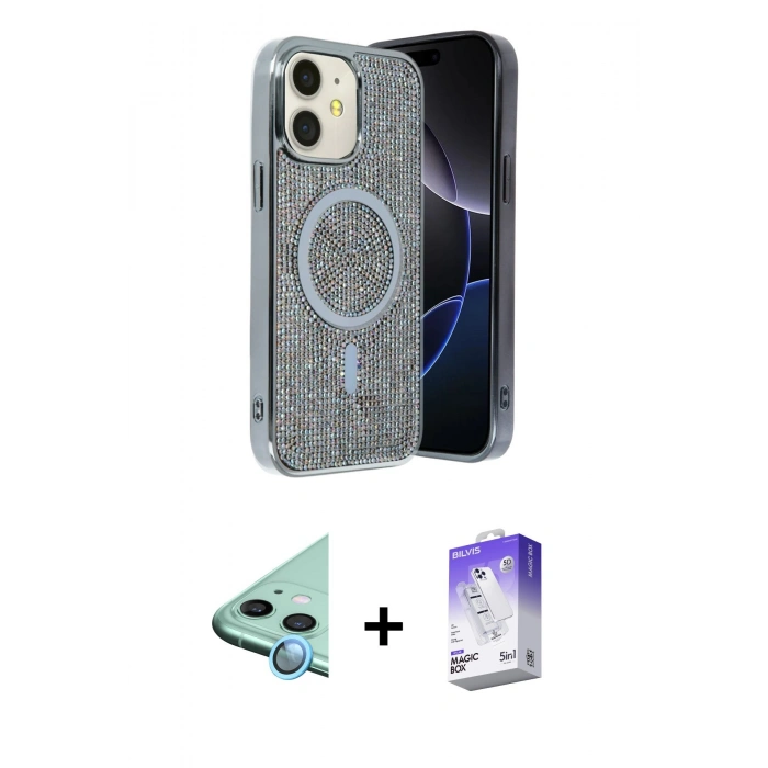MARSİLYAN™- iPhone 11 Kılıf Eksen Çizgi - Siyah Bilvis 5in1 3D Magic Cam Ekran Koruyucu + Raze Metal Kamera Lens - MI