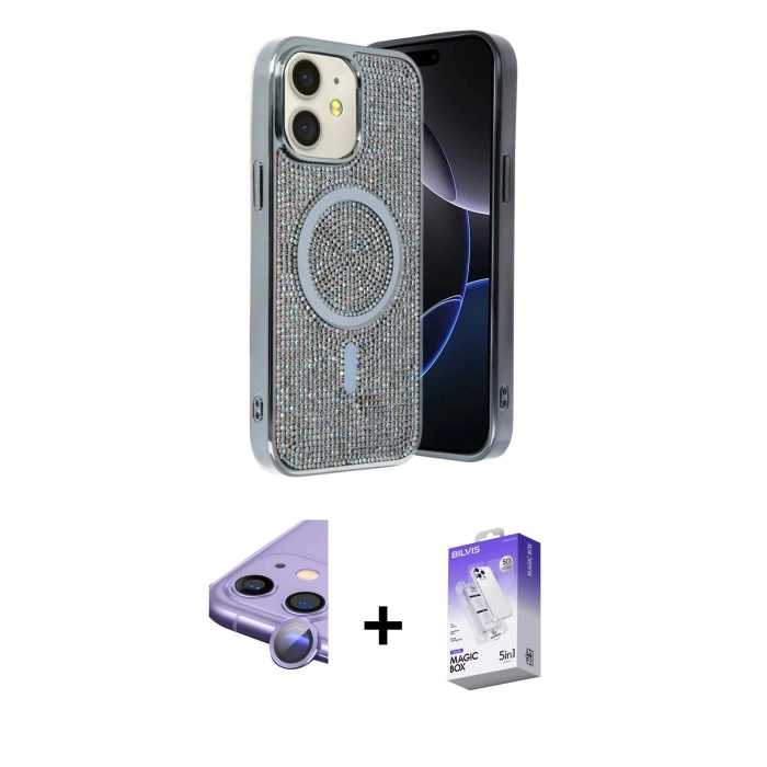MARSİLYAN™- iPhone 11 Kılıf Eksen Çizgi - Siyah Bilvis 5in1 3D Magic Cam Ekran Koruyucu + Raze Metal Kamera Lens - MR