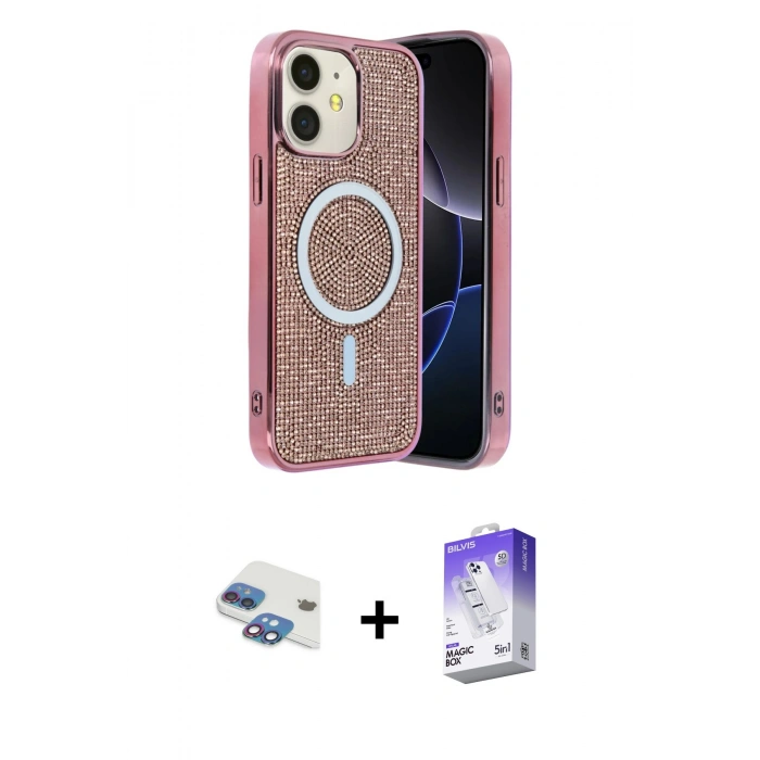 MARSİLYAN™- iPhone 11 Kılıf Eksen Çizgi - Siyah Bilvis 5in1 3D Magic Cam Ekran Koruyucu + Pers Alüminyum Kamera Lens - GI