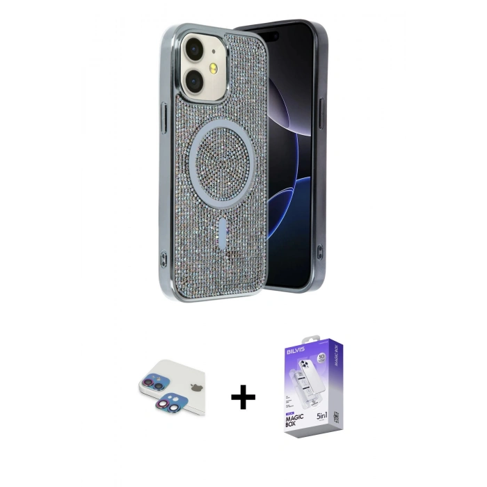 MARSİLYAN™- iPhone 11 Kılıf Eksen Çizgi - Siyah Bilvis 5in1 3D Magic Cam Ekran Koruyucu + Pers Alüminyum Kamera Lens - GI