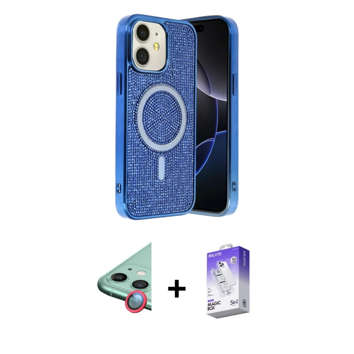 MARSİLYAN™- iPhone 11 Kılıf Eksen Çizgi - Siyah Bilvis 5in1 3D Magic Cam Ekran Koruyucu + Raze Metal Kamera Lens - KI
