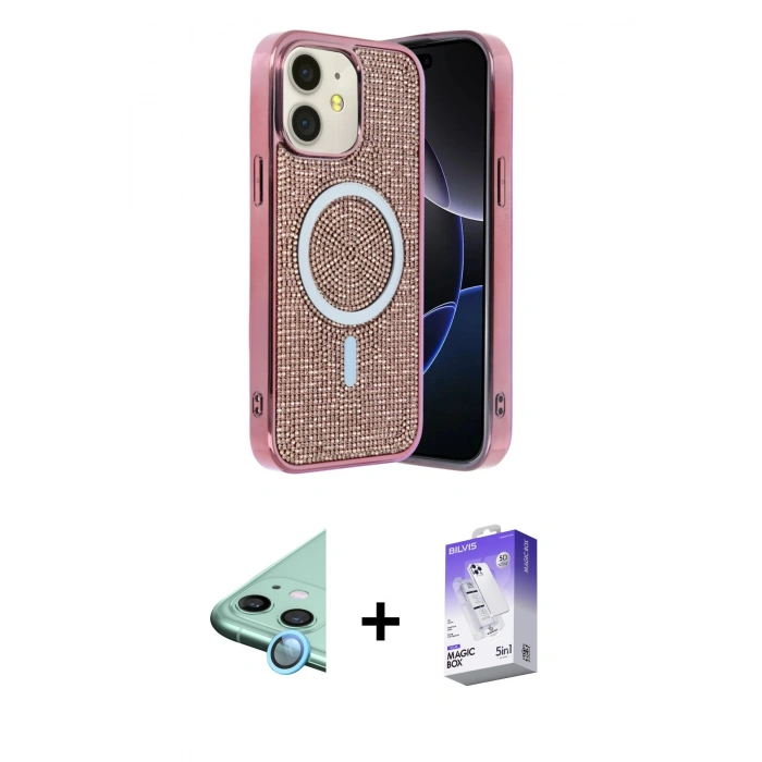 MARSİLYAN™- iPhone 11 Kılıf Eksen Çizgi - Siyah Bilvis 5in1 3D Magic Cam Ekran Koruyucu + Raze Metal Kamera Lens - MI