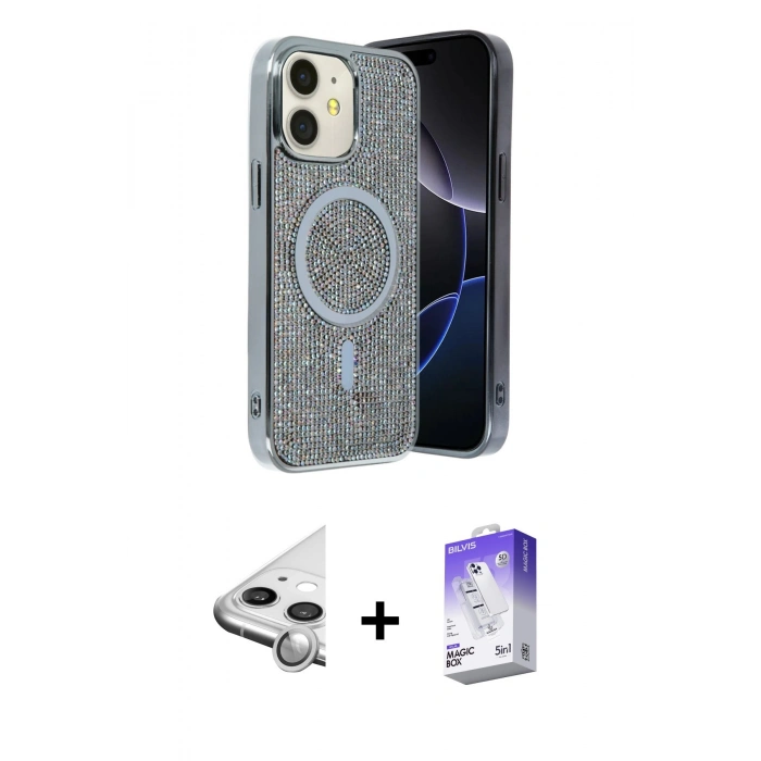 MARSİLYAN™- iPhone 11 Kılıf Eksen Çizgi - Siyah Bilvis 5in1 3D Magic Cam Ekran Koruyucu + Raze Metal Kamera Lens - GS