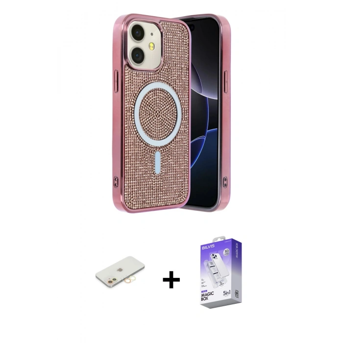 MARSİLYAN™- iPhone 11 Kılıf Eksen Çizgi - Siyah Bilvis 5in1 3D Magic Cam Ekran Koruyucu + Renkli Kamera Lens Koruma Cam - SI