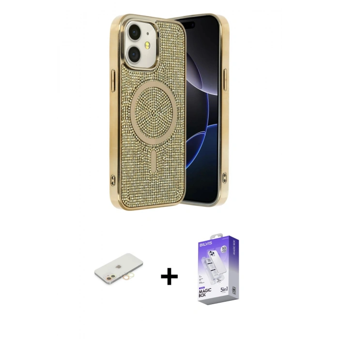 MARSİLYAN™- iPhone 11 Kılıf Eksen Çizgi - Siyah Bilvis 5in1 3D Magic Cam Ekran Koruyucu + Renkli Kamera Lens Koruma Cam - SI