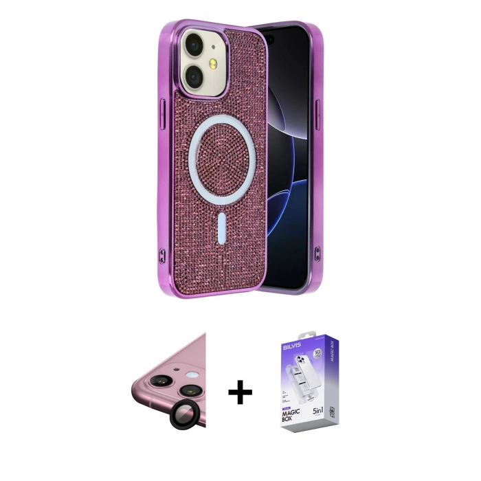 MARSİLYAN™- iPhone 11 Kılıf Eksen Çizgi - Siyah Bilvis 5in1 3D Magic Cam Ekran Koruyucu + Raze Metal Kamera Lens - SH