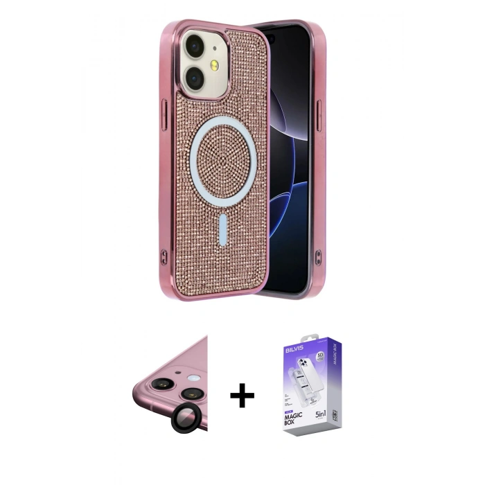 MARSİLYAN™- iPhone 11 Kılıf Eksen Çizgi - Siyah Bilvis 5in1 3D Magic Cam Ekran Koruyucu + Raze Metal Kamera Lens - SH