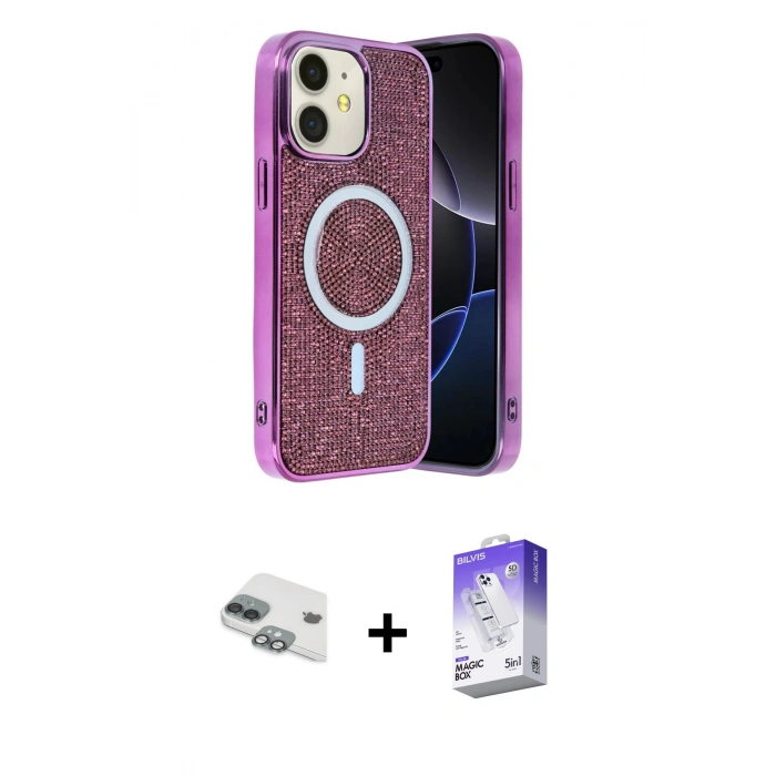 MARSİLYAN™- iPhone 11 Kılıf Eksen Çizgi - Siyah Bilvis 5in1 3D Magic Cam Ekran Koruyucu + Pers Alüminyum Kamera Lens - YL