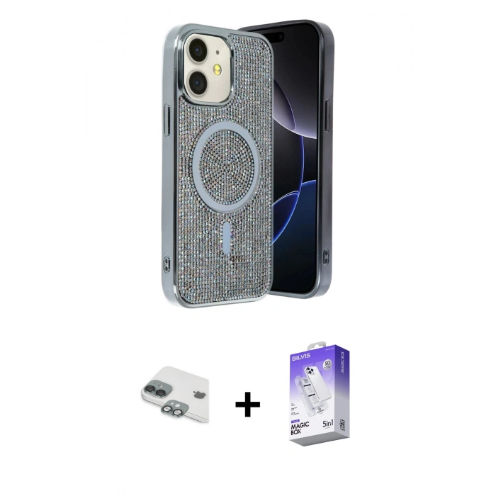 MARSİLYAN™- iPhone 11 Kılıf Eksen Çizgi - Siyah Bilvis 5in1 3D Magic Cam Ekran Koruyucu + Pers Alüminyum Kamera Lens - YL