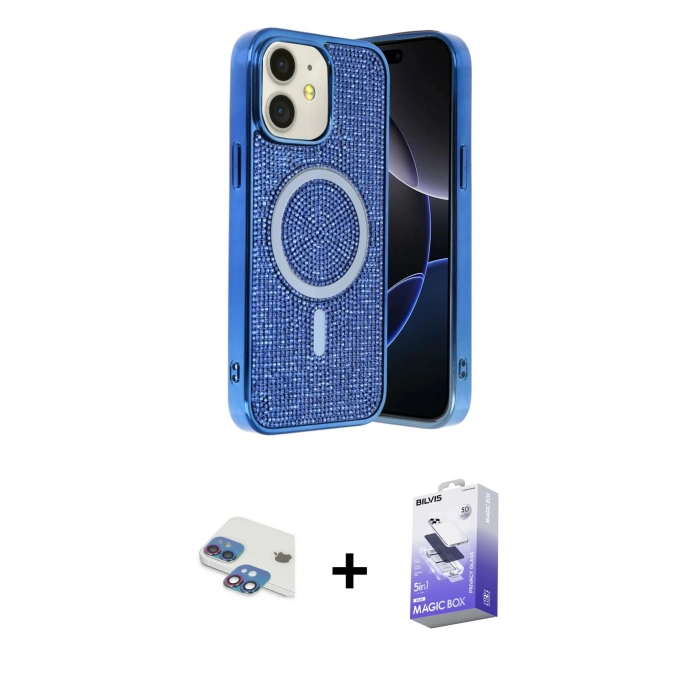 MARSİLYAN™- iPhone 11 Kılıf Eksen Çizgi - Siyah Bilvis 5in1 5D Magic Hayalet Cam Ekran Koruyucu + Gökkuşağı Pers Alüminyum Kamera Lens