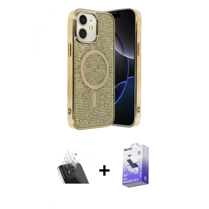 MARSİLYAN™- iPhone 11 Kılıf Eksen Çizgi - Siyah Bilvis 5in1 5D Magic Hayalet Cam Ekran Koruyucu + Kamera Lens Koruma Cam - SF