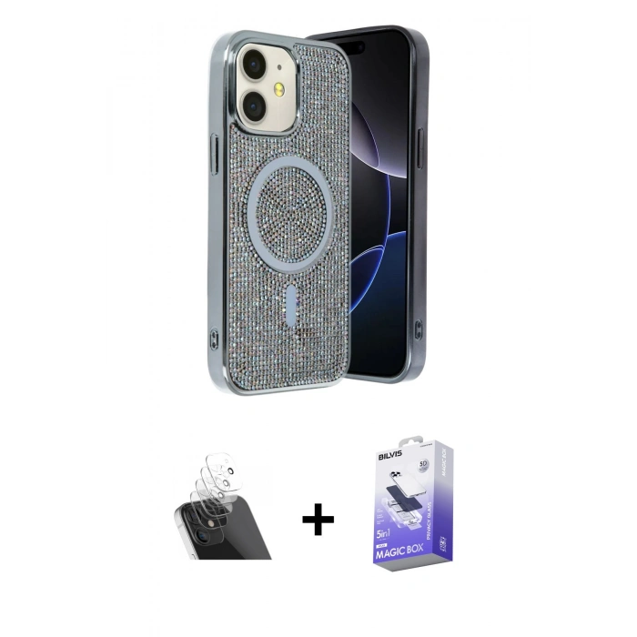 MARSİLYAN™- iPhone 11 Kılıf Eksen Çizgi - Siyah Bilvis 5in1 5D Magic Hayalet Cam Ekran Koruyucu + Kamera Lens Koruma Cam - SF