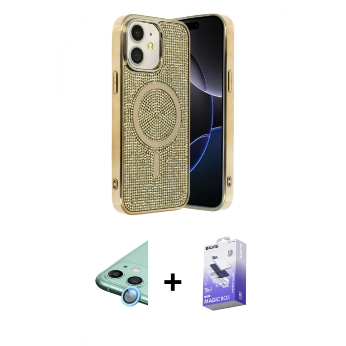 MARSİLYAN™- iPhone 11 Kılıf Eksen Çizgi - Siyah Bilvis 5in1 5D Magic Hayalet Cam Ekran Koruyucu + Raze Metal Kamera Lens - MI