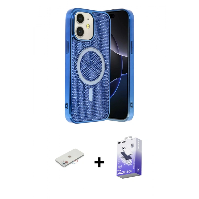 MARSİLYAN™- iPhone 11 Kılıf Eksen Çizgi - Siyah Bilvis 5in1 5D Magic Hayalet Cam Ekran Koruyucu + Renkli Kamera Lens Koruma Cam - PE