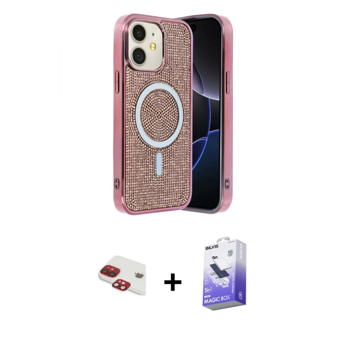 MARSİLYAN™- iPhone 11 Kılıf Eksen Çizgi - Siyah Bilvis 5in1 5D Magic Hayalet Cam Ekran Koruyucu + Pers Alüminyum Kamera Lens - KI