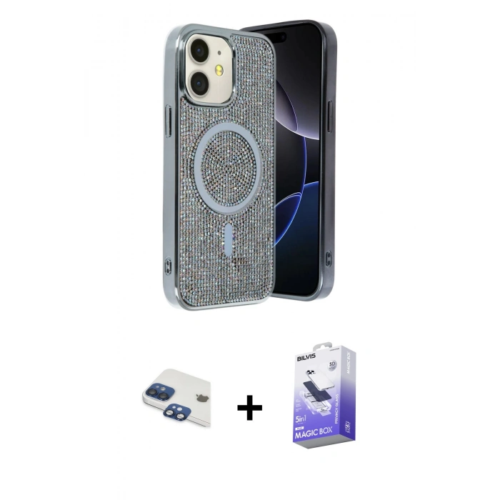 MARSİLYAN™- iPhone 11 Kılıf Eksen Çizgi - Siyah Bilvis 5in1 5D Magic Hayalet Cam Ekran Koruyucu + Pers Alüminyum Kamera Lens - LT
