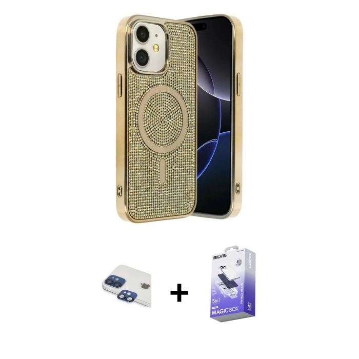 MARSİLYAN™- iPhone 11 Kılıf Eksen Çizgi - Siyah Bilvis 5in1 5D Magic Hayalet Cam Ekran Koruyucu + Pers Alüminyum Kamera Lens - LT