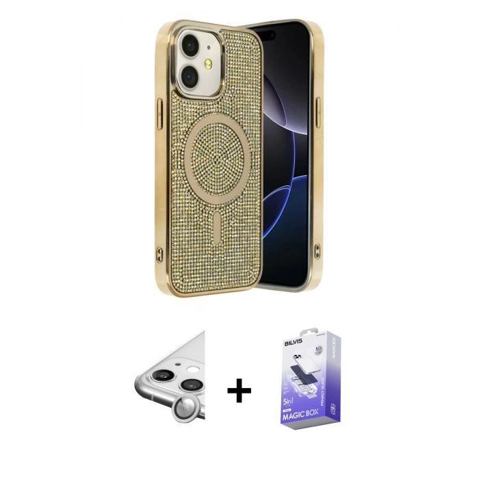 MARSİLYAN™- iPhone 11 Kılıf Eksen Çizgi - Siyah Bilvis 5in1 5D Magic Hayalet Cam Ekran Koruyucu + Raze Metal Kamera Lens - GS