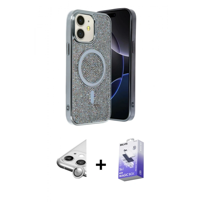 MARSİLYAN™- iPhone 11 Kılıf Eksen Çizgi - Siyah Bilvis 5in1 5D Magic Hayalet Cam Ekran Koruyucu + Raze Metal Kamera Lens - GS