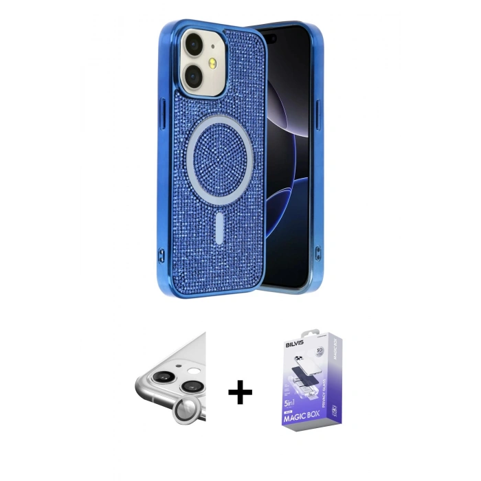 MARSİLYAN™- iPhone 11 Kılıf Eksen Çizgi - Siyah Bilvis 5in1 5D Magic Hayalet Cam Ekran Koruyucu + Raze Metal Kamera Lens - GS
