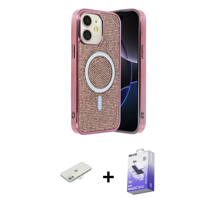 MARSİLYAN™- iPhone 11 Kılıf Eksen Çizgi - Siyah Bilvis 5in1 5D Magic Hayalet Cam Ekran Koruyucu + Renkli Kamera Lens Koruma Cam - SI
