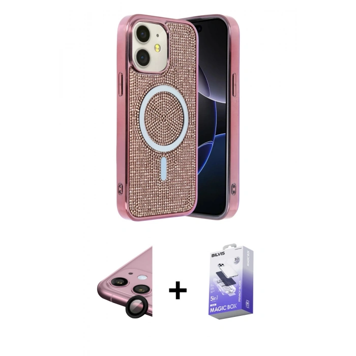 MARSİLYAN™- iPhone 11 Kılıf Eksen Çizgi - Siyah Bilvis 5in1 5D Magic Hayalet Cam Ekran Koruyucu + Raze Metal Kamera Lens - SH