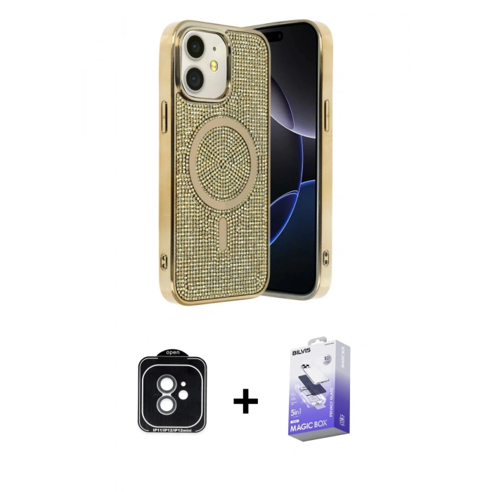 MARSİLYAN™- iPhone 11 Kılıf Eksen Çizgi - Siyah Bilvis 5in1 5D Magic Hayalet Cam Ekran Koruyucu + PVD Metal Kamera Lens - YL