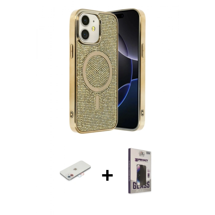 MARSİLYAN™- iPhone 11 Kılıf Eksen Çizgi - Siyah Bilvis Hayalet Cam Ekran Koruyucu + Renkli Kamera Lens Koruma Cam - PE