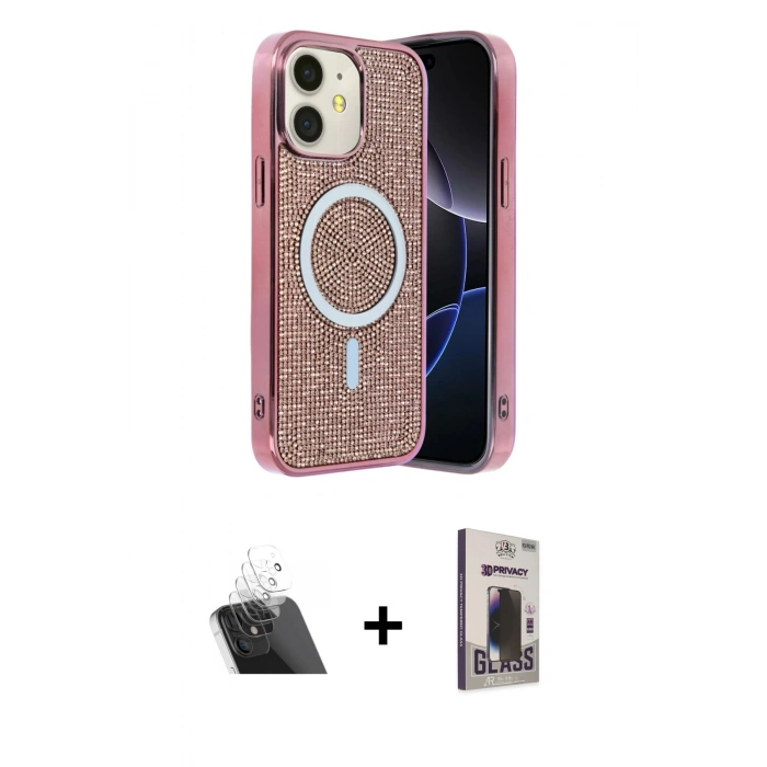 MARSİLYAN™- iPhone 11 Kılıf Eksen Çizgi - Siyah Bilvis Hayalet Cam Ekran Koruyucu + Kamera Lens Koruma Cam - SF