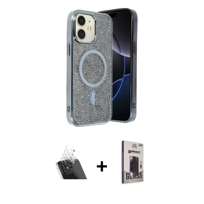 MARSİLYAN™- iPhone 11 Kılıf Eksen Çizgi - Siyah Bilvis Hayalet Cam Ekran Koruyucu + Kamera Lens Koruma Cam - SF