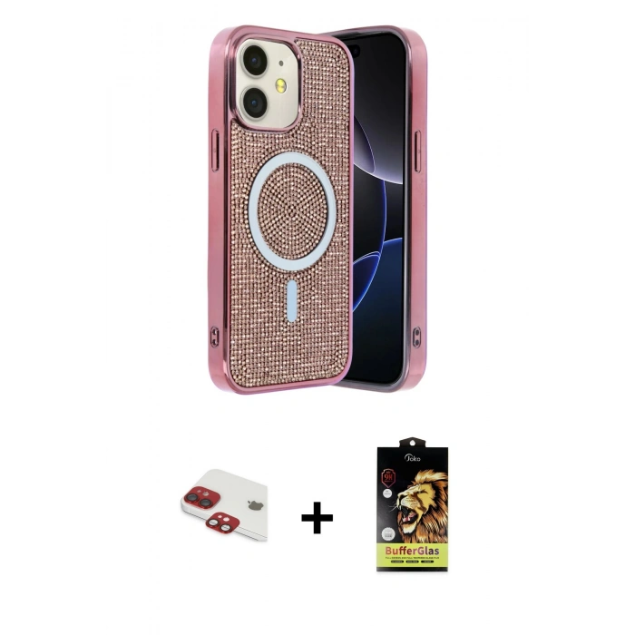 MARSİLYAN™- iPhone 11 Kılıf Eksen Çizgi - Siyah Buffer Cam Ekran Koruyucu + Pers Alüminyum Kamera Lens - KI