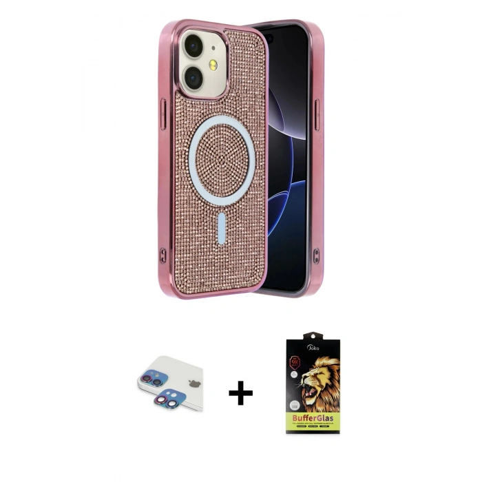MARSİLYAN™- iPhone 11 Kılıf Eksen Çizgi - Siyah Buffer Cam Ekran Koruyucu + Pers Alüminyum Kamera Lens - GI