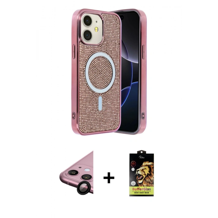 MARSİLYAN™- iPhone 11 Kılıf Eksen Çizgi - Siyah Buffer Cam Ekran Koruyucu + Raze Metal Kamera Lens - SH