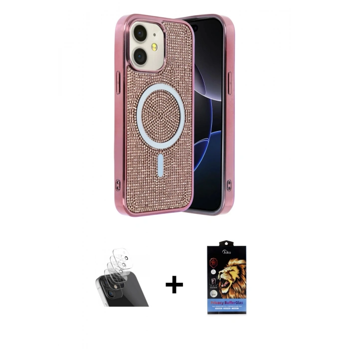 MARSİLYAN™- iPhone 11 Kılıf Eksen Çizgi - Siyah Buffer Hayalet Cam Ekran Koruyucu + Kamera Lens Koruma Cam - SF