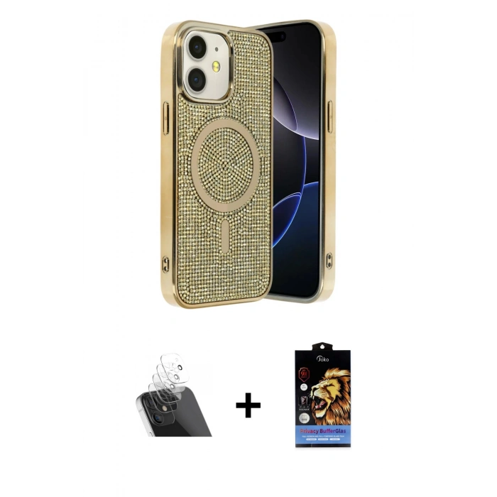 MARSİLYAN™- iPhone 11 Kılıf Eksen Çizgi - Siyah Buffer Hayalet Cam Ekran Koruyucu + Kamera Lens Koruma Cam - SF