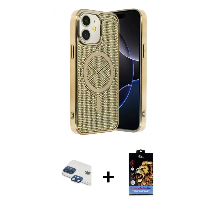 MARSİLYAN™- iPhone 11 Kılıf Eksen Çizgi - Siyah Buffer Hayalet Cam Ekran Koruyucu + Pers Alüminyum Kamera Lens - LT