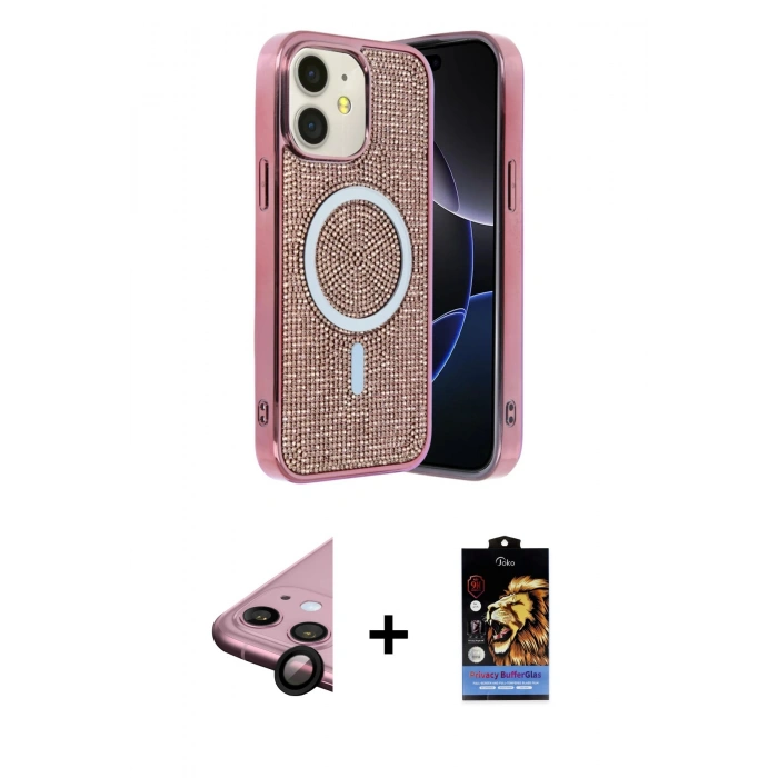 MARSİLYAN™- iPhone 11 Kılıf Eksen Çizgi - Siyah Buffer Hayalet Cam Ekran Koruyucu + Raze Metal Kamera Lens - SH