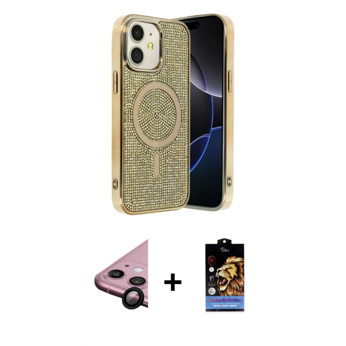 MARSİLYAN™- iPhone 11 Kılıf Eksen Çizgi - Siyah Buffer Hayalet Cam Ekran Koruyucu + Raze Metal Kamera Lens - SH