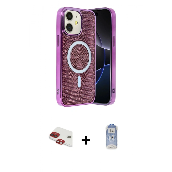MARSİLYAN™- iPhone 11 Kılıf Eksen Çizgi - Siyah Joko Magic 5D Cam + Pers Alüminyum Kamera Lens - KI
