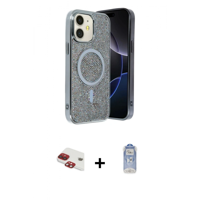MARSİLYAN™- iPhone 11 Kılıf Eksen Çizgi - Siyah Joko Magic 5D Cam + Pers Alüminyum Kamera Lens - KI