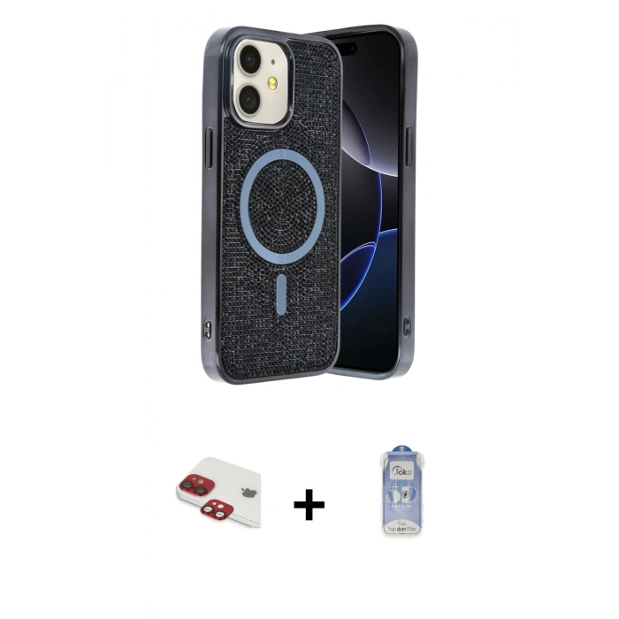 MARSİLYAN™- iPhone 11 Kılıf Eksen Çizgi - Siyah Joko Magic 5D Cam + Pers Alüminyum Kamera Lens - KI
