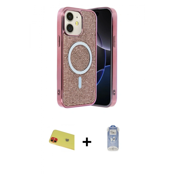 MARSİLYAN™- iPhone 11 Kılıf Eksen Çizgi - Siyah Joko Magic 5D Cam + Rainbow Kamera Lens Koruma Cam - KI