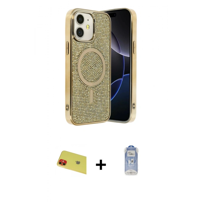 MARSİLYAN™- iPhone 11 Kılıf Eksen Çizgi - Siyah Joko Magic 5D Cam + Rainbow Kamera Lens Koruma Cam - KI