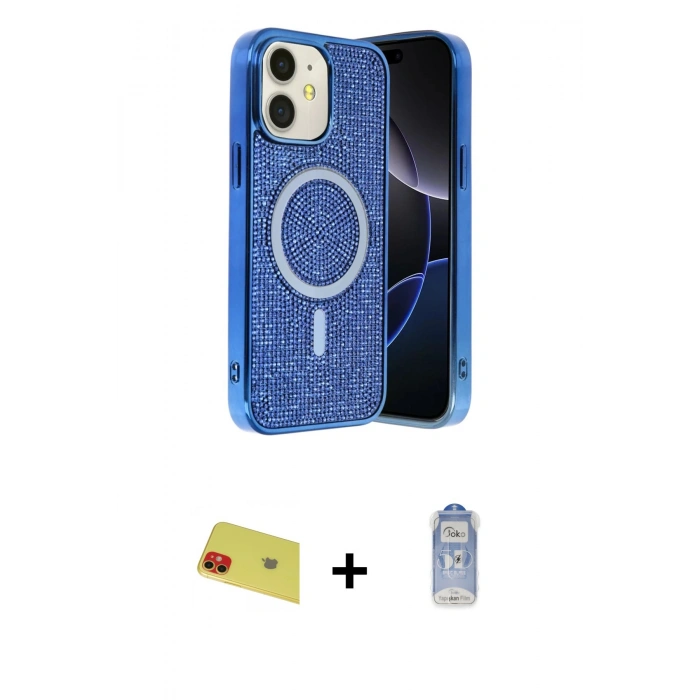 MARSİLYAN™- iPhone 11 Kılıf Eksen Çizgi - Siyah Joko Magic 5D Cam + Rainbow Kamera Lens Koruma Cam - KI