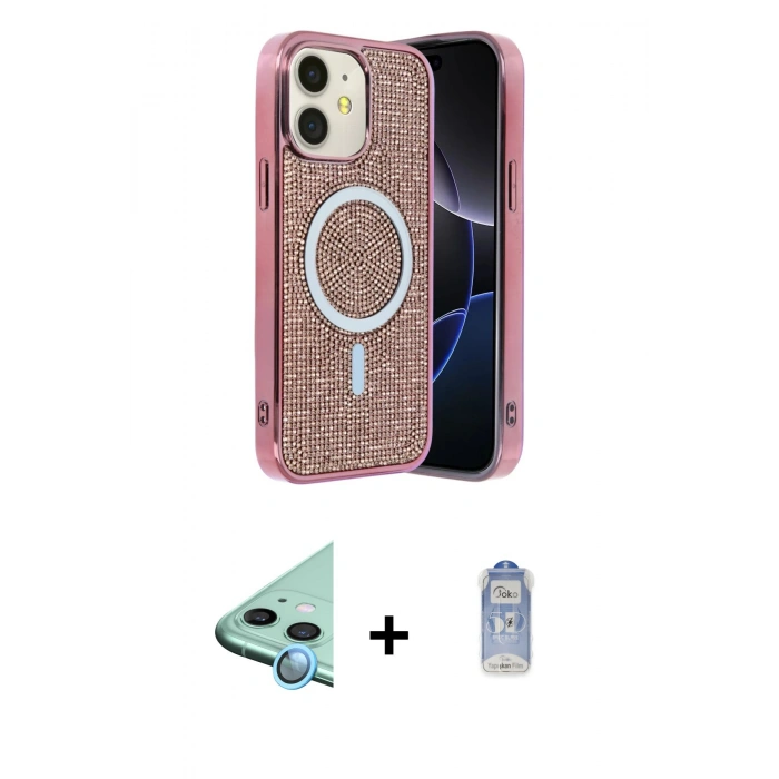 MARSİLYAN™- iPhone 11 Kılıf Eksen Çizgi - Siyah Joko Magic 5D Cam + Mavi Raze Metal Kamera Lens