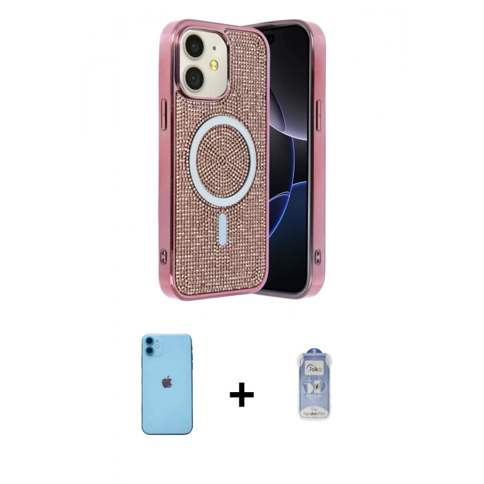 MARSİLYAN™- iPhone 11 Kılıf Eksen Çizgi - Siyah Joko Magic 5D Cam + Neon Fosforlu Kamera Lens - MI