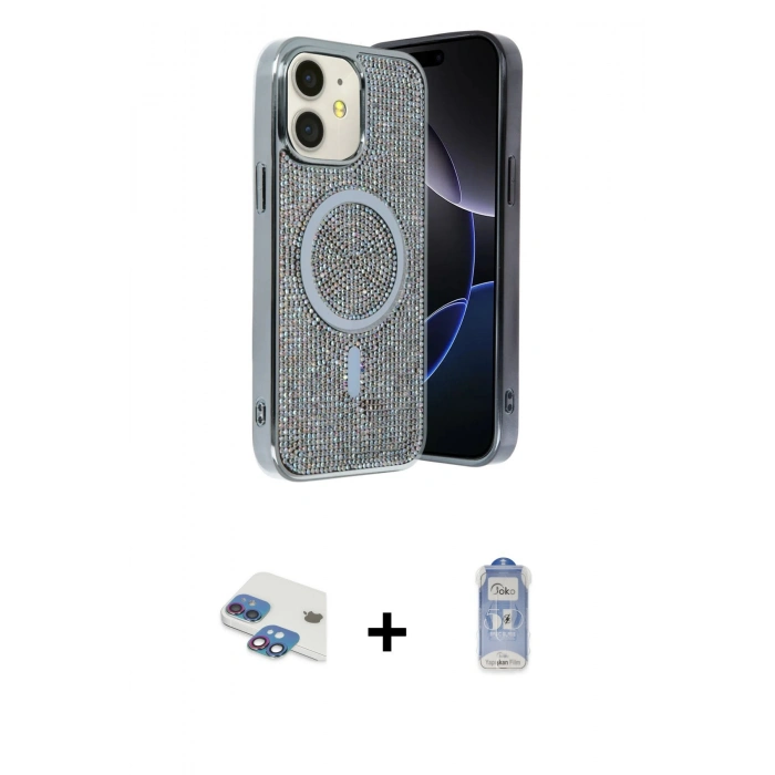 MARSİLYAN™- iPhone 11 Kılıf Eksen Çizgi - Siyah Joko Magic 5D Cam + Pers Alüminyum Kamera Lens - GI