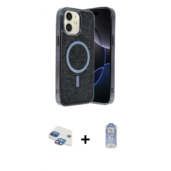 MARSİLYAN™- iPhone 11 Kılıf Eksen Çizgi - Siyah Joko Magic 5D Cam + Pers Alüminyum Kamera Lens - GI