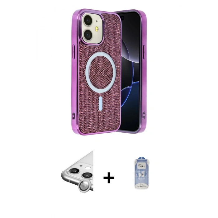 MARSİLYAN™- iPhone 11 Kılıf Eksen Çizgi - Siyah Joko Magic 5D Cam + Raze Metal Kamera Lens - GS
